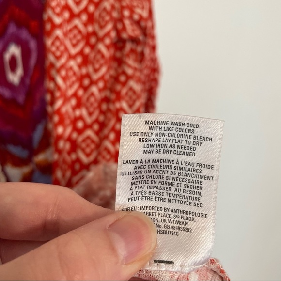 ANTHROPOLOGIE AKEMI KIN Ikat Split Neck Top Orange / Red Aztec Embroidered Boho - Picture 10 of 16